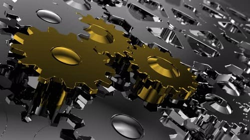 3d Animation Abstract Background. Engineered Mechanism With Rotating Parts And Connections. Insid...