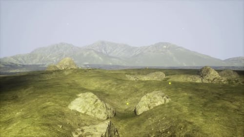 Calm Landscape Featuring Distant Mountains and Subdued Pastel Hues
