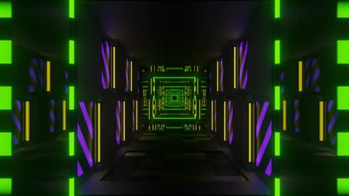 Green And Yellow And Purple Blazing Neon Light Mirror Tunnel Background Vj Loop In 4K