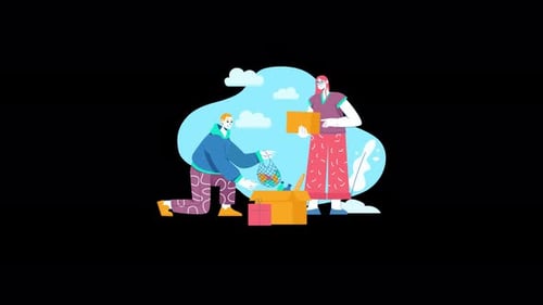 Animated Illustration of People Donating Goods to Community