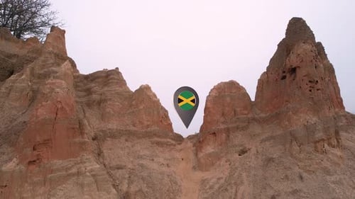 3D Location Pin with Rotating Jamaican Flag