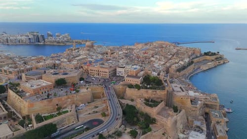 Drone video of the city of Valletta, Malta.