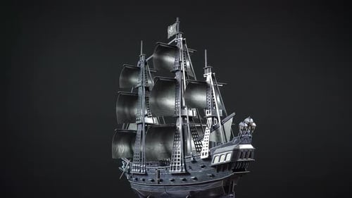 Puzzle Blackbeard's Ship Queen Anne's Revenge On A Black Background.