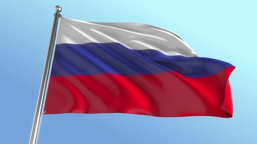 Realistic Waving Russian Flag on Blue Sky