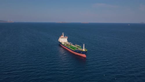 Oil Chemical Tanker Ship Holding Her Position at Sea Anchorage