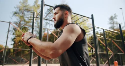 Muscular Man Doing Bodyweight Exercise Outdoors