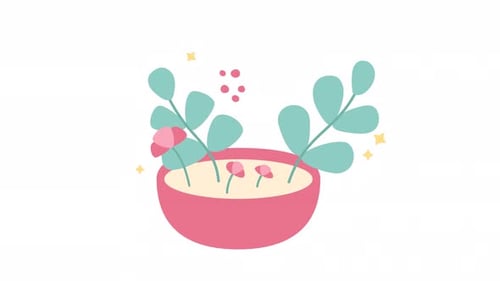 Animação de objetos 2D de plantas florescendo em vaso