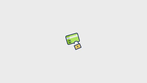 Animated Secure Credit Card with Unlocked Padlock Flat Design Icon