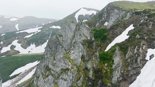 Mountains Spring Snow Stone Rock Clouds Sky Background
