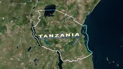 Global Map Zoom with Tanzania Country Border and Text Reveal