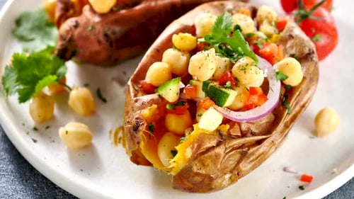 Healthy Stuffed Baked Potato with Delicious Chickpea Salad