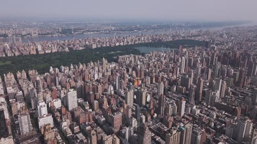 Aerial video of the skyscrapers in the city, Central Park in New York. USA