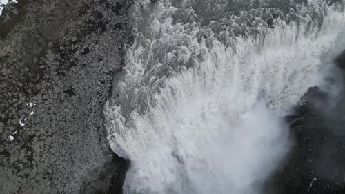 Aerial view of Dettifoss waterfall, Iceland.