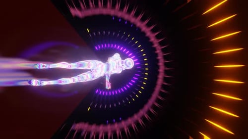 Vertikaler Video Seamless Loop VJ tanzt vor buntem, hellem Trippy-Hintergrund