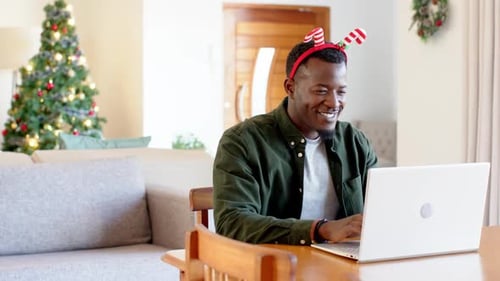 Loving Couple Celebrating Christmas Together at Home
