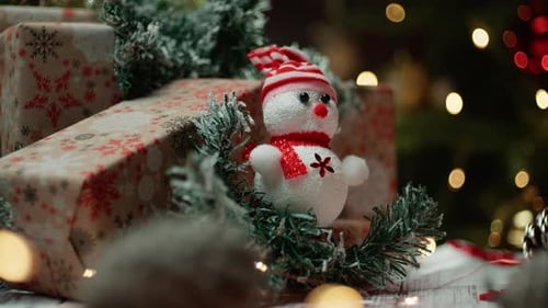 Sparkling Christmas Decorations with Snowman and Gifts