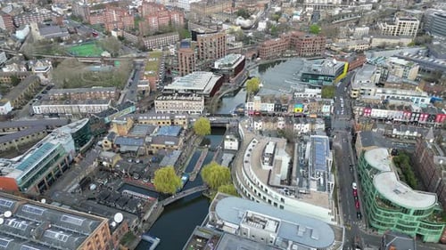 HIgh angle Camden town London UK Drone, Aerial, view from air, birds eye view,