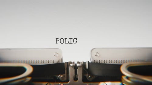 Old mechanical typewriter typing Police File in a close-up view.