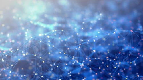 Struktur der Netzwerkverbindung. Big-Data-Visualisierung. Digitaler blauer Hintergrund mit Punkten und Linien.