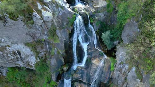 Aerial View of Fervenza do Toxa (Toxa Waterfall) in Silleda, Pontevedra, Spain.