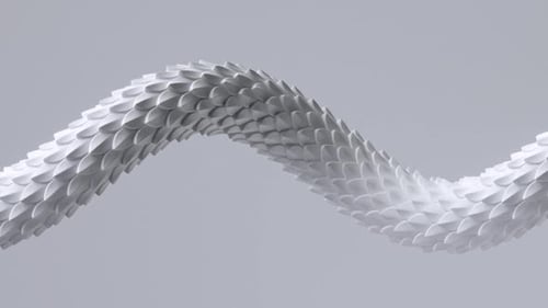 animation 3D en boucle, un serpent albinos flexible et sinueux glisse à l'infini, isolé sur fond blanc.