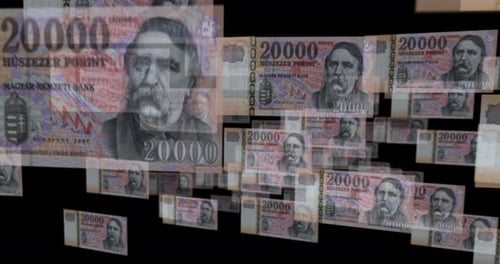 Hungary Forint 20000 banknote – flying between transparent money