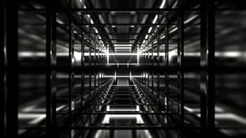 White Square Fantasy Tunnel With Neon Movement On Frame Background Vj Loop In 4K