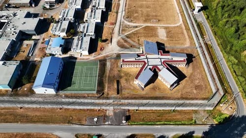 Detention Center (Mission Institution, Medium Security) In Mission, BC, Canada - aerial sideways