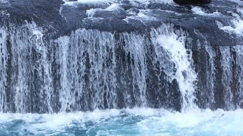 Waterfall Mountain River Flowing Through Stone Boulders Clear Stream Iceland