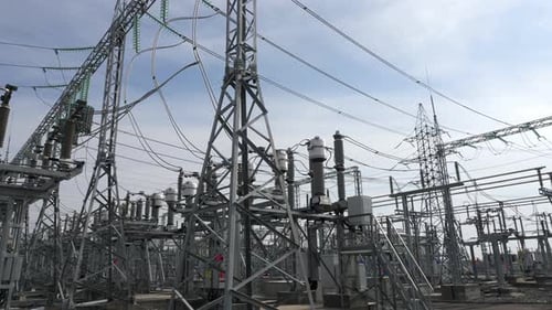 Power Transmission Lines on Supports at Electrical Station