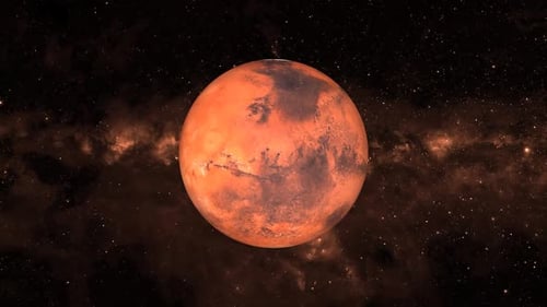 view of Realistic Mars planet rotating on space or galaxy and stars milky way, Animation Mars. 1210