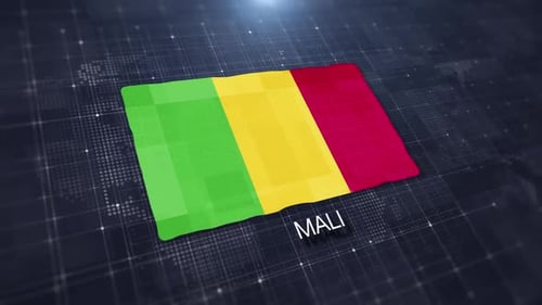 Mali Flag Waving on Digital World Map Background
