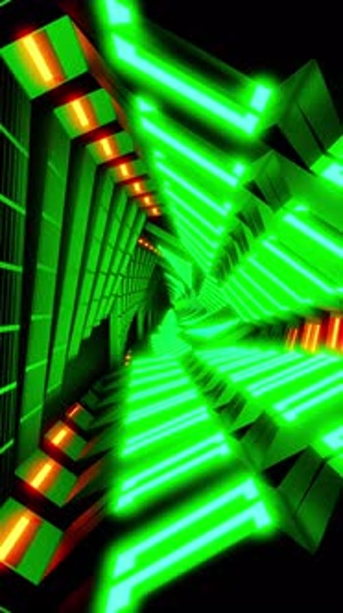 Vertical Neon Light Tunnel Triangular neon tunnel with lights. Dj visuals effects. Visual loops