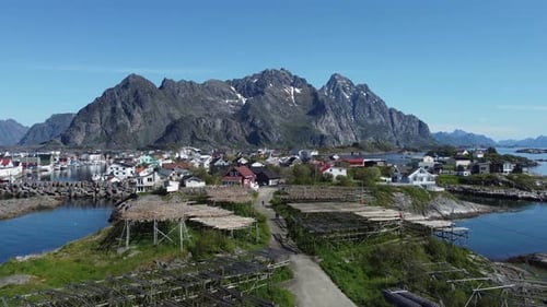 Aerial view of fishing village on Lofoten Islands in Norway