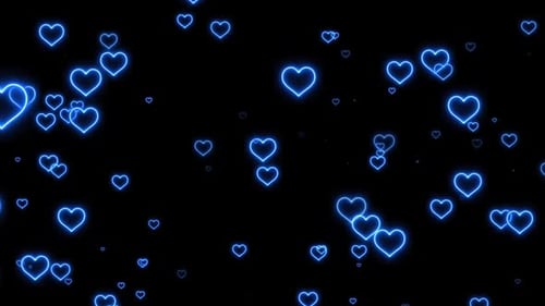 Blue Neon Hearts Flying Particles Background Loop V3