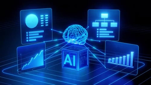 Futuristic AI Brain Data Connection and Analytics Network