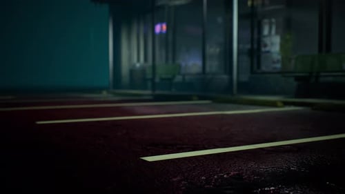 Realistic Rain Falling on Wet Asphalt at Night