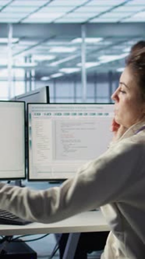 Woman Typing at Computer in Bright Office
