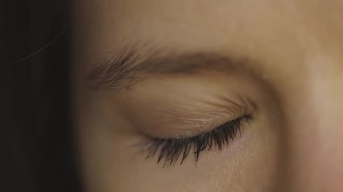 Beautiful Eye Of A Woman Closes Tightly And Open - close up