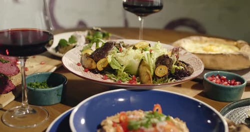 Eastern Cuisine Georgian Fresh Salad Georgian National Cuisine Food on the Table in the Restaurant