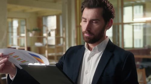Businessman in Office Writing Documents Caucasian Business Man Sign Contract Insight Create Idea