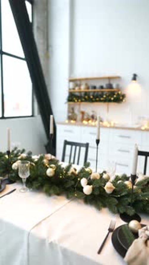 Elegant Table Setting Ready for Christmas Dinner