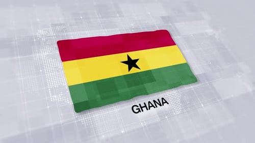 Ghana Flag Waving on Digital World Map Background