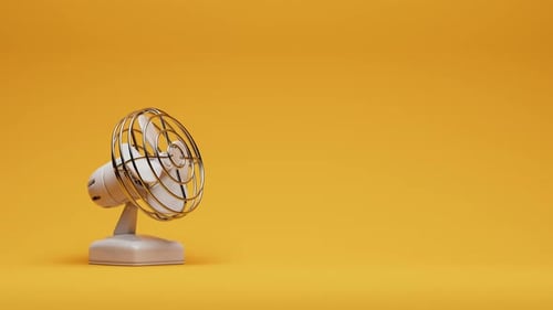 Cute Looping Retro Oscillating Electric Fan Over Orange Background