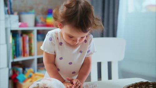 Toddler Plays with Plasticine at a Desk