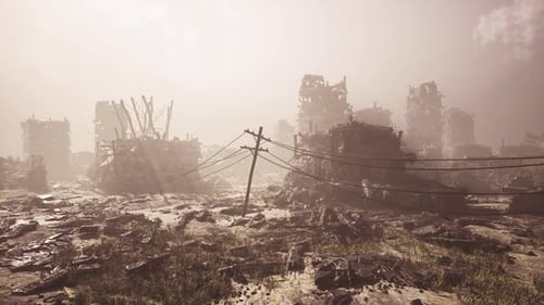 Panoramic View of a Destroyed City Landscape