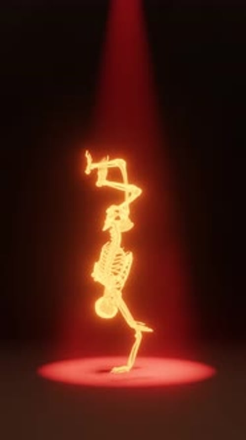 Glowing Futuristic Skeleton Performing Breakdance Handstand