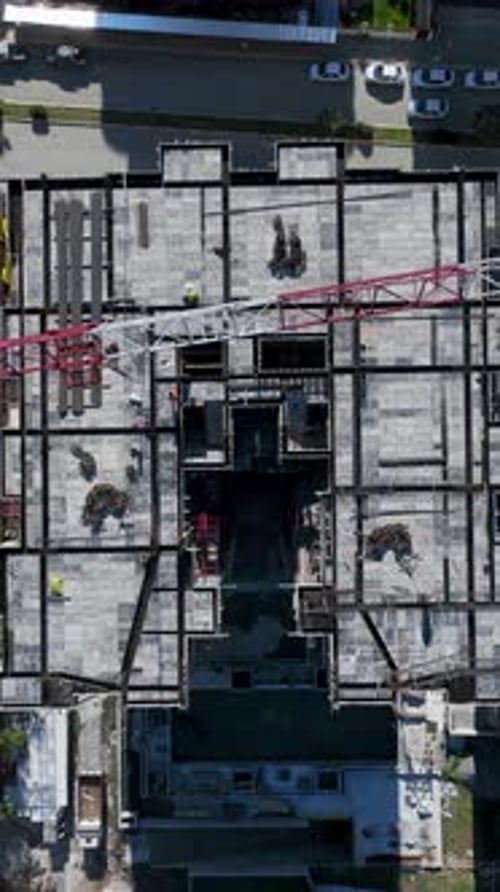 Vertical Drone Timelapse MultiLevel Building Structure Formation with Steel Reinforcement Grid