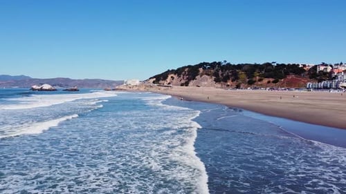 Waves Meeting The Shoreline Of Ocean Beach In San Francisco, California, USA. - aerial