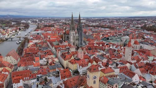 A Stunning Aerial View of the Beautiful Historical City of Regensburg Bayern Germany